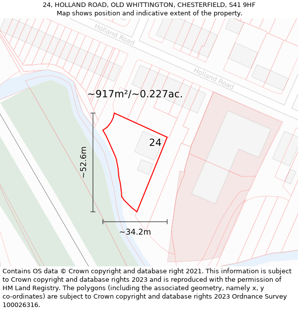 24, HOLLAND ROAD, OLD WHITTINGTON, CHESTERFIELD, S41 9HF: Plot and title map