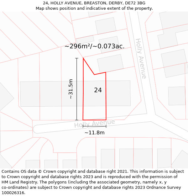 24, HOLLY AVENUE, BREASTON, DERBY, DE72 3BG: Plot and title map