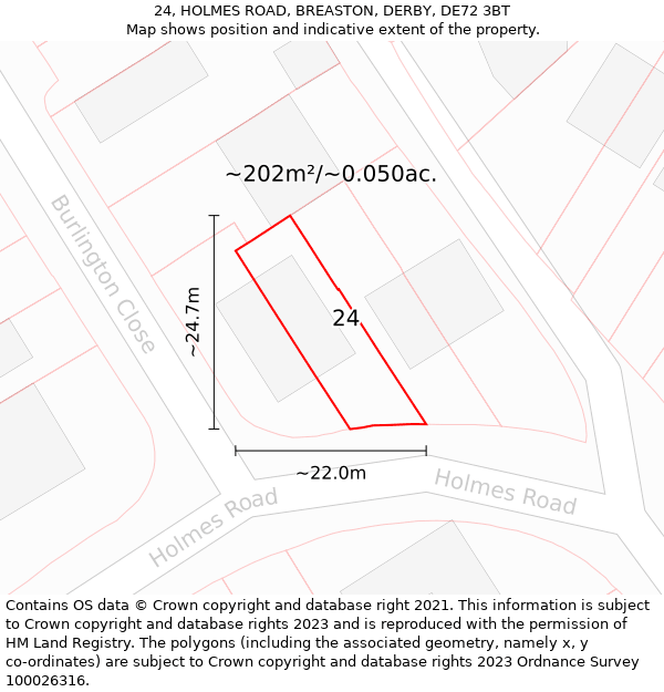 24, HOLMES ROAD, BREASTON, DERBY, DE72 3BT: Plot and title map