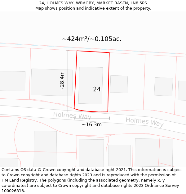 24, HOLMES WAY, WRAGBY, MARKET RASEN, LN8 5PS: Plot and title map