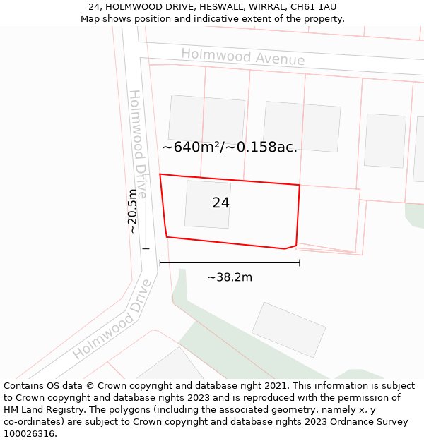 24, HOLMWOOD DRIVE, HESWALL, WIRRAL, CH61 1AU: Plot and title map