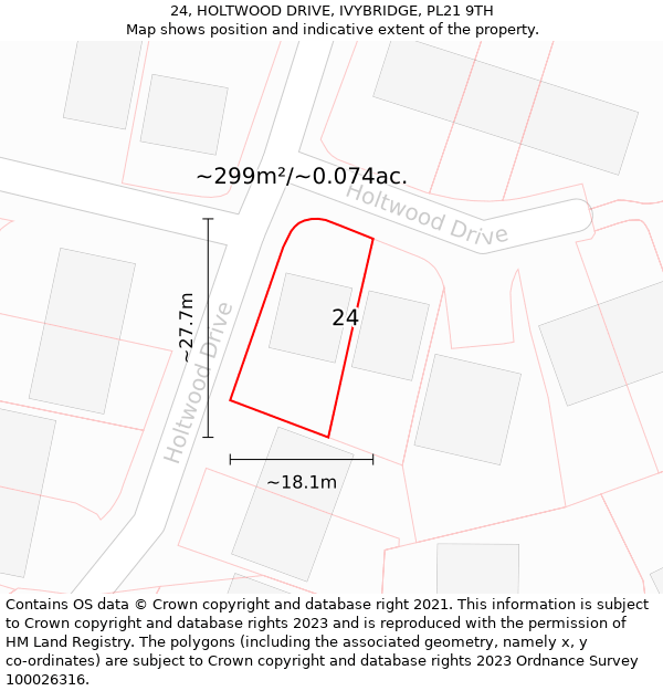 24, HOLTWOOD DRIVE, IVYBRIDGE, PL21 9TH: Plot and title map