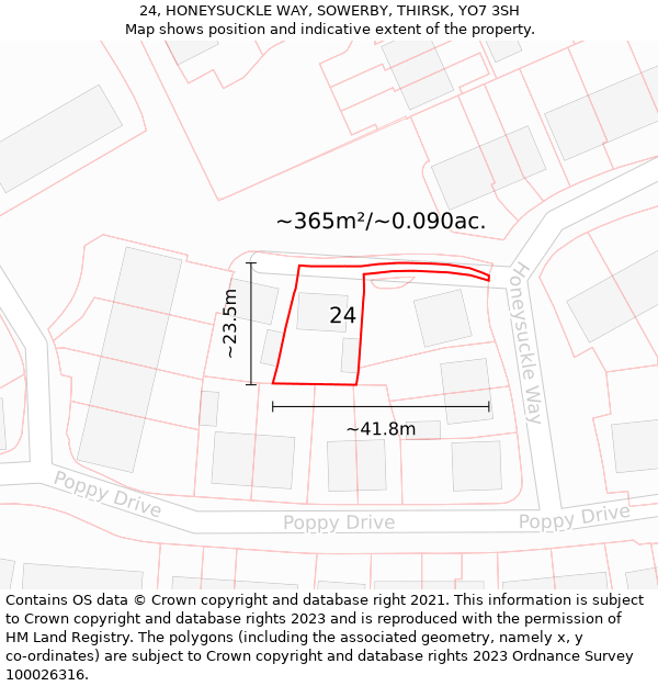 24, HONEYSUCKLE WAY, SOWERBY, THIRSK, YO7 3SH: Plot and title map