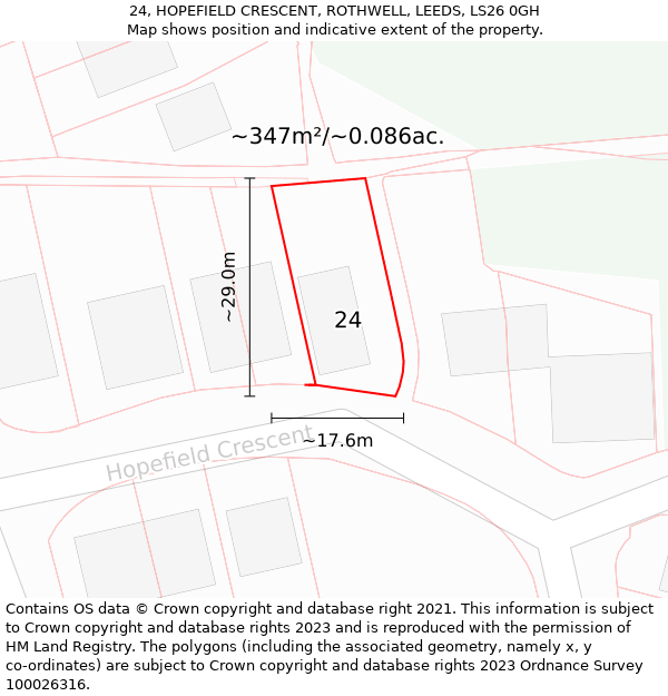 24, HOPEFIELD CRESCENT, ROTHWELL, LEEDS, LS26 0GH: Plot and title map