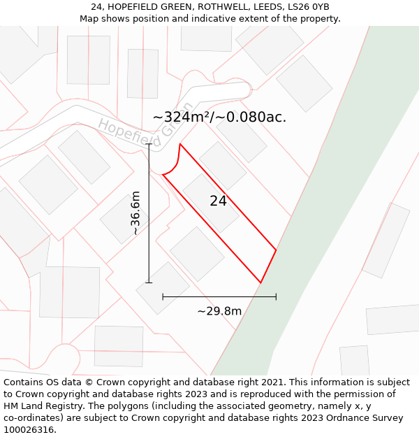 24, HOPEFIELD GREEN, ROTHWELL, LEEDS, LS26 0YB: Plot and title map