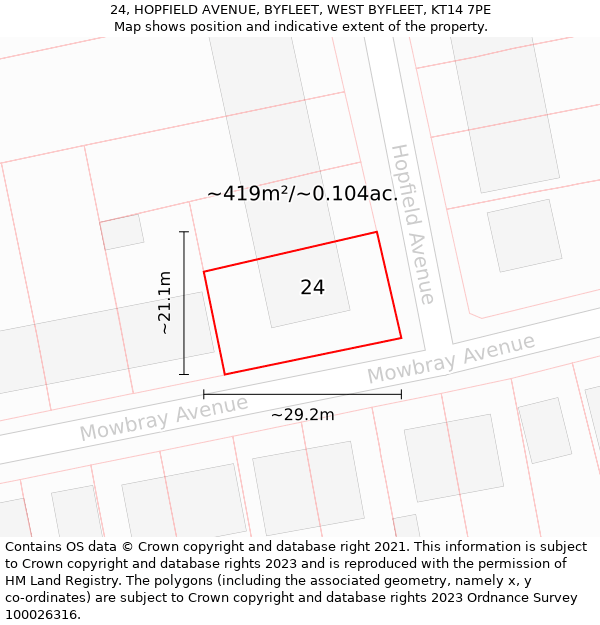 24, HOPFIELD AVENUE, BYFLEET, WEST BYFLEET, KT14 7PE: Plot and title map