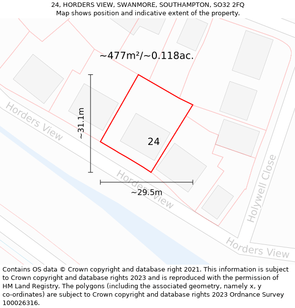 24, HORDERS VIEW, SWANMORE, SOUTHAMPTON, SO32 2FQ: Plot and title map