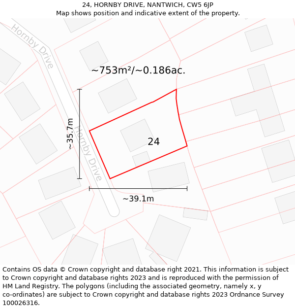 24, HORNBY DRIVE, NANTWICH, CW5 6JP: Plot and title map