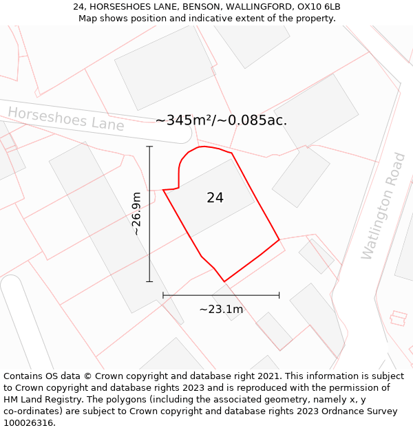 24, HORSESHOES LANE, BENSON, WALLINGFORD, OX10 6LB: Plot and title map