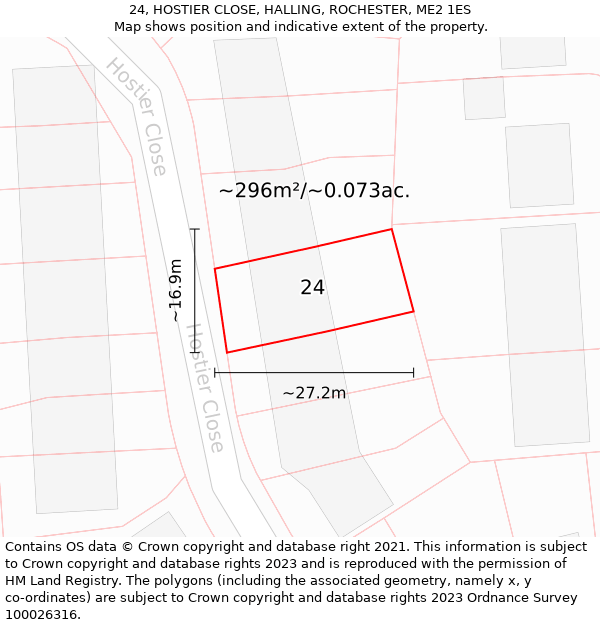 24, HOSTIER CLOSE, HALLING, ROCHESTER, ME2 1ES: Plot and title map