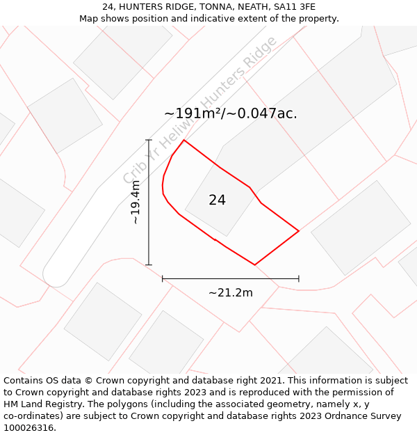 24, HUNTERS RIDGE, TONNA, NEATH, SA11 3FE: Plot and title map