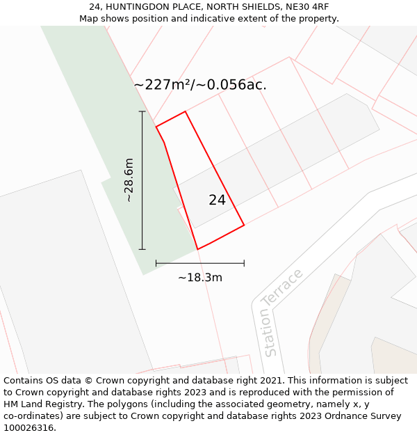 24, HUNTINGDON PLACE, NORTH SHIELDS, NE30 4RF: Plot and title map