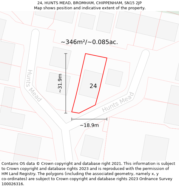 24, HUNTS MEAD, BROMHAM, CHIPPENHAM, SN15 2JP: Plot and title map