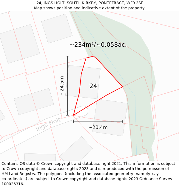 24, INGS HOLT, SOUTH KIRKBY, PONTEFRACT, WF9 3SF: Plot and title map