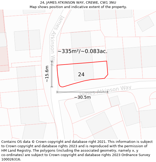 24, JAMES ATKINSON WAY, CREWE, CW1 3NU: Plot and title map