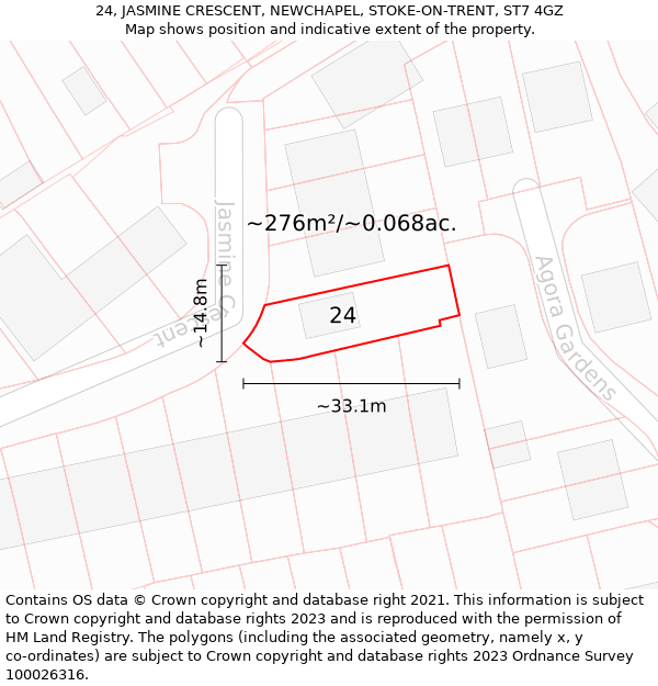 24, JASMINE CRESCENT, NEWCHAPEL, STOKE-ON-TRENT, ST7 4GZ: Plot and title map