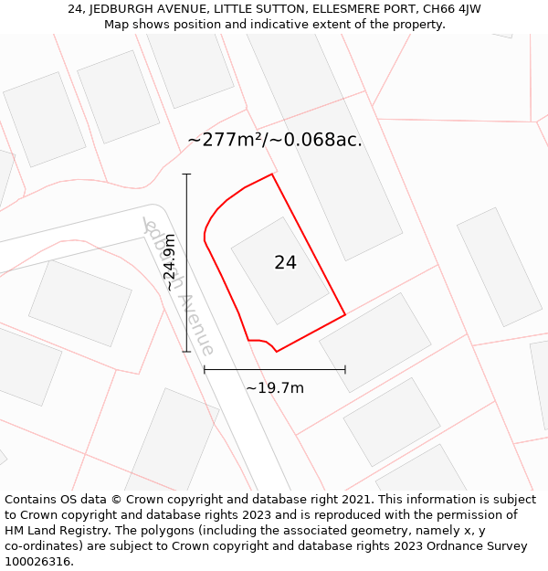 24, JEDBURGH AVENUE, LITTLE SUTTON, ELLESMERE PORT, CH66 4JW: Plot and title map