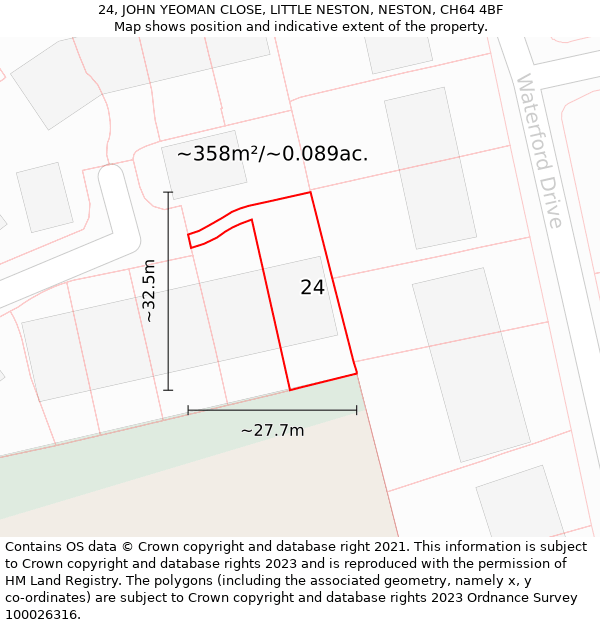 24, JOHN YEOMAN CLOSE, LITTLE NESTON, NESTON, CH64 4BF: Plot and title map