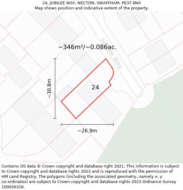 24, JUBILEE WAY, NECTON, SWAFFHAM, PE37 8NA: Plot and title map