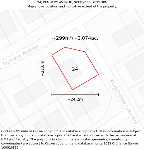 24, KENNEDY AVENUE, SKEGNESS, PE25 3PN: Plot and title map