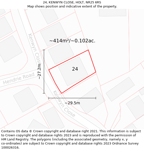 24, KENWYN CLOSE, HOLT, NR25 6RS: Plot and title map