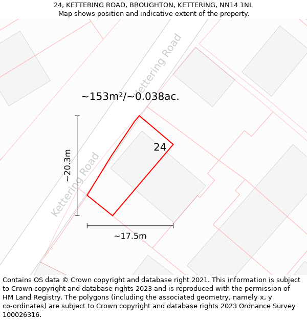 24, KETTERING ROAD, BROUGHTON, KETTERING, NN14 1NL: Plot and title map