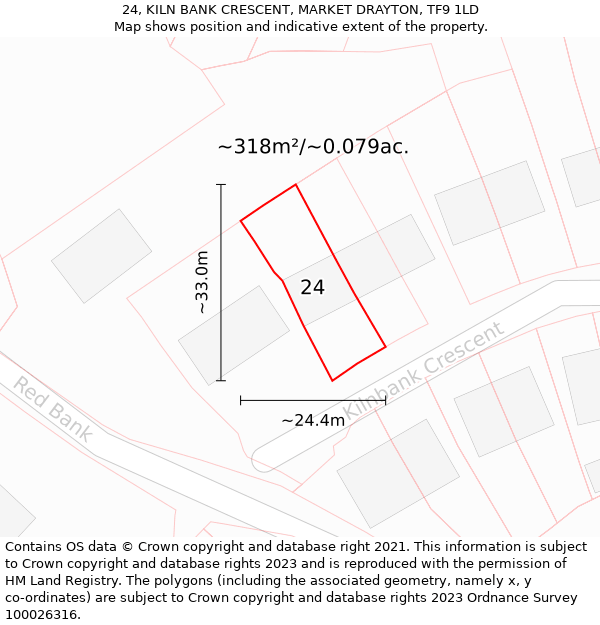 24, KILN BANK CRESCENT, MARKET DRAYTON, TF9 1LD: Plot and title map