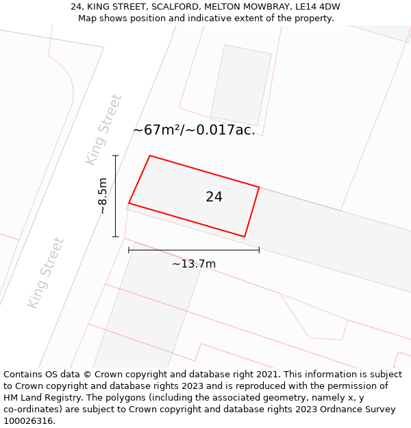 24, KING STREET, SCALFORD, MELTON MOWBRAY, LE14 4DW: Plot and title map