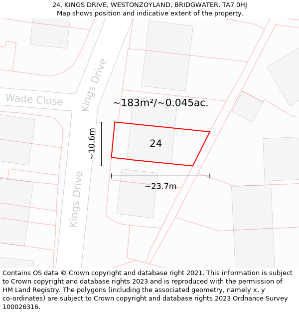 24, KINGS DRIVE, WESTONZOYLAND, BRIDGWATER, TA7 0HJ: Plot and title map