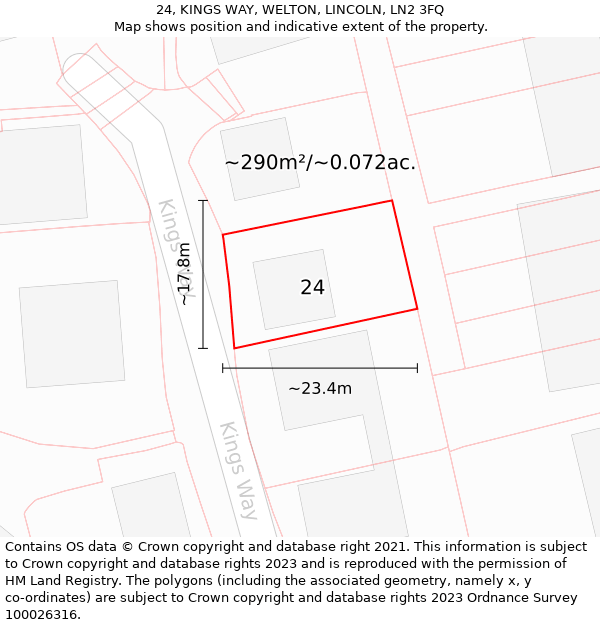 24, KINGS WAY, WELTON, LINCOLN, LN2 3FQ: Plot and title map