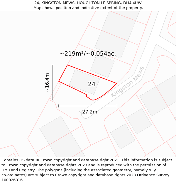 24, KINGSTON MEWS, HOUGHTON LE SPRING, DH4 4UW: Plot and title map