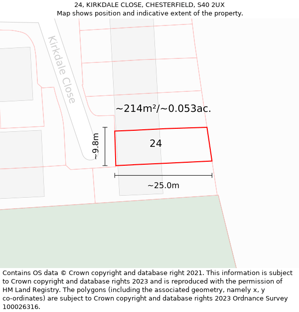 24, KIRKDALE CLOSE, CHESTERFIELD, S40 2UX: Plot and title map