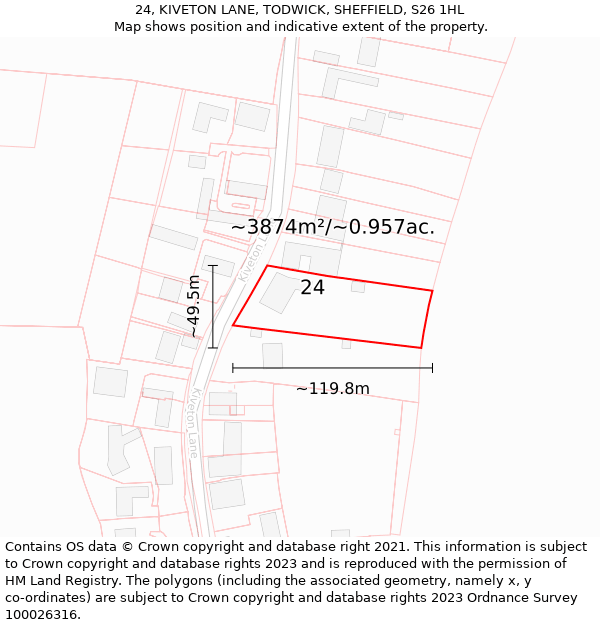 24, KIVETON LANE, TODWICK, SHEFFIELD, S26 1HL: Plot and title map