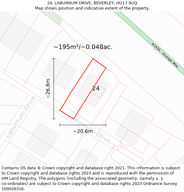 24, LABURNUM DRIVE, BEVERLEY, HU17 9UQ: Plot and title map