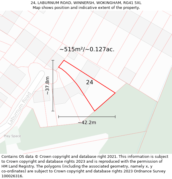 24, LABURNUM ROAD, WINNERSH, WOKINGHAM, RG41 5XL: Plot and title map