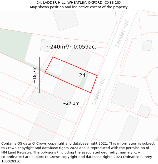 24, LADDER HILL, WHEATLEY, OXFORD, OX33 1SX: Plot and title map