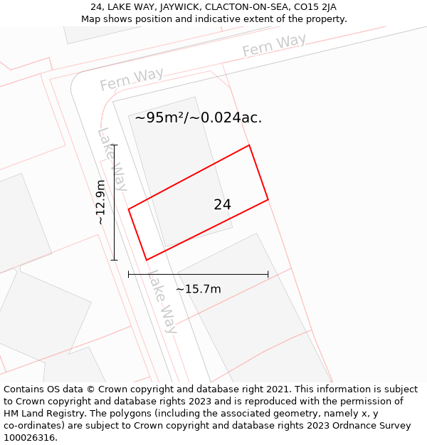 24, LAKE WAY, JAYWICK, CLACTON-ON-SEA, CO15 2JA: Plot and title map