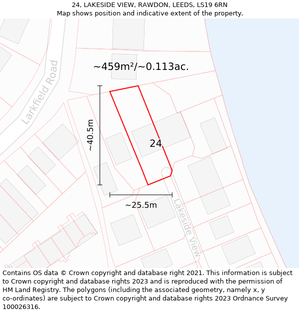 24, LAKESIDE VIEW, RAWDON, LEEDS, LS19 6RN: Plot and title map