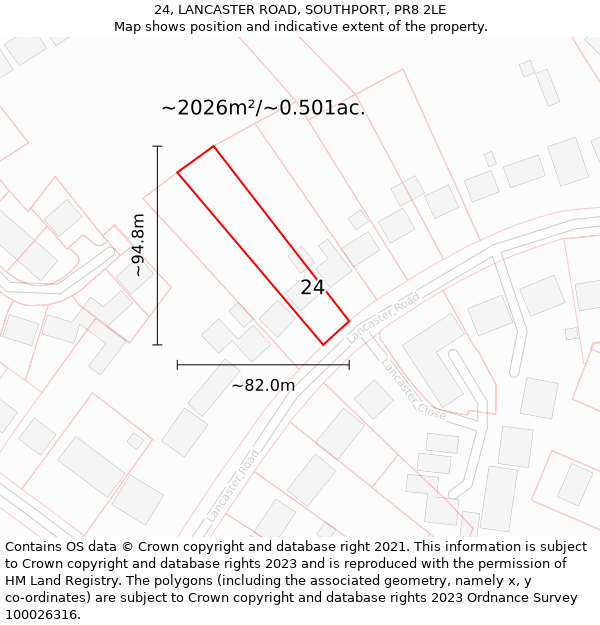 24, LANCASTER ROAD, SOUTHPORT, PR8 2LE: Plot and title map