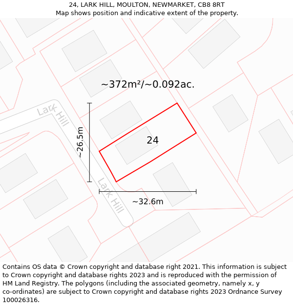 24, LARK HILL, MOULTON, NEWMARKET, CB8 8RT: Plot and title map