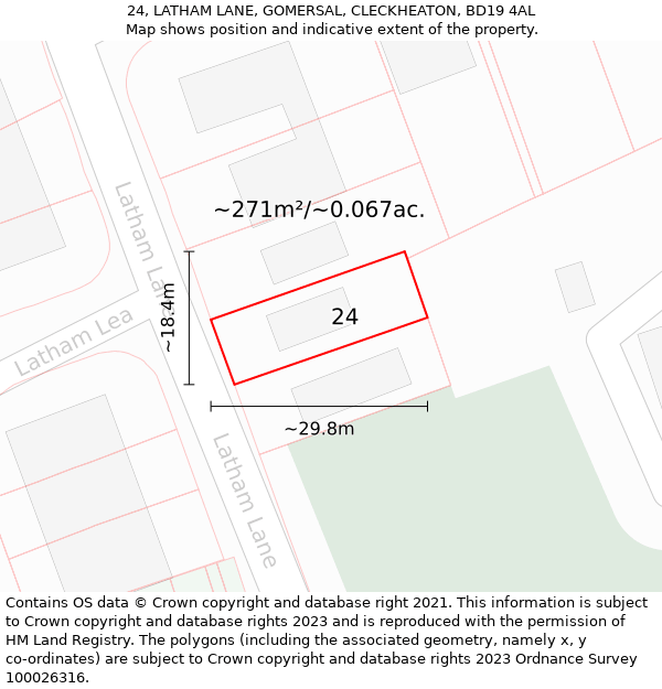 24, LATHAM LANE, GOMERSAL, CLECKHEATON, BD19 4AL: Plot and title map