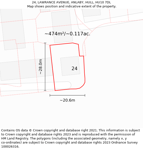 24, LAWRANCE AVENUE, ANLABY, HULL, HU10 7DL: Plot and title map