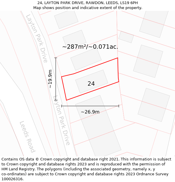 24, LAYTON PARK DRIVE, RAWDON, LEEDS, LS19 6PH: Plot and title map