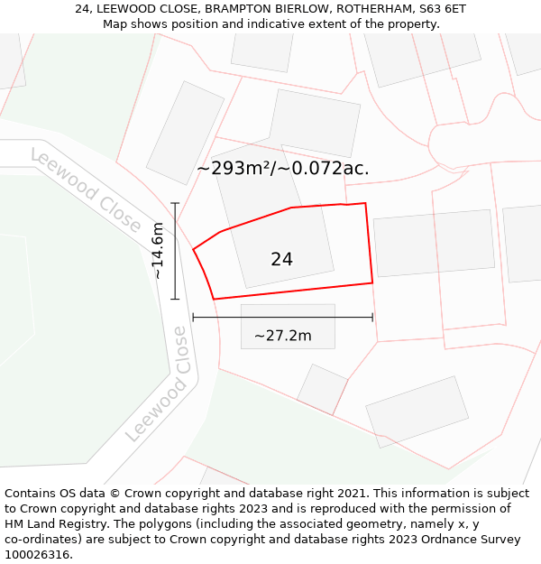 24, LEEWOOD CLOSE, BRAMPTON BIERLOW, ROTHERHAM, S63 6ET: Plot and title map