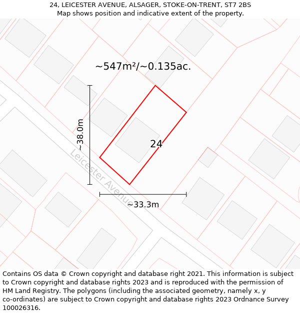 24, LEICESTER AVENUE, ALSAGER, STOKE-ON-TRENT, ST7 2BS: Plot and title map