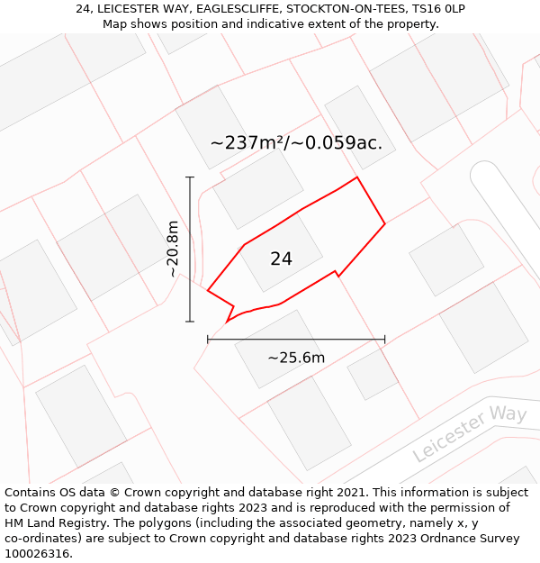 24, LEICESTER WAY, EAGLESCLIFFE, STOCKTON-ON-TEES, TS16 0LP: Plot and title map