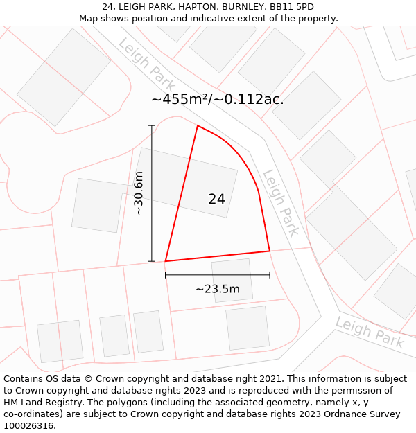 24, LEIGH PARK, HAPTON, BURNLEY, BB11 5PD: Plot and title map