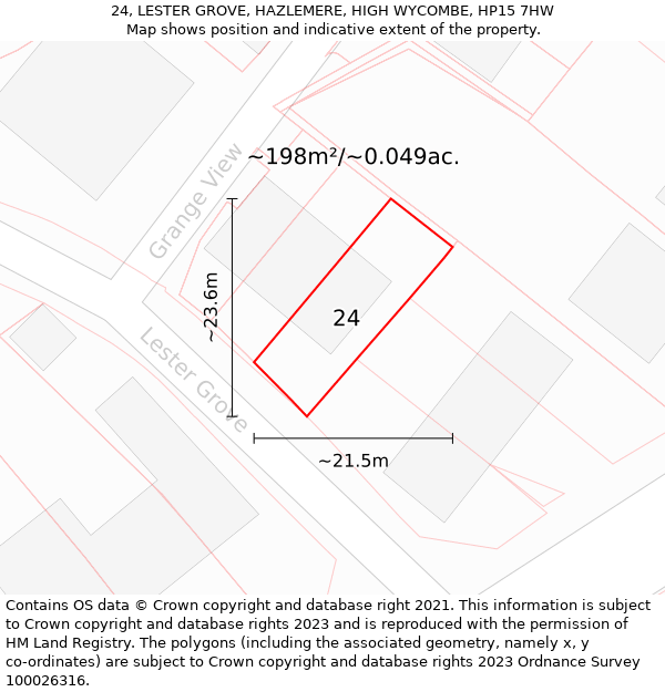 24, LESTER GROVE, HAZLEMERE, HIGH WYCOMBE, HP15 7HW: Plot and title map