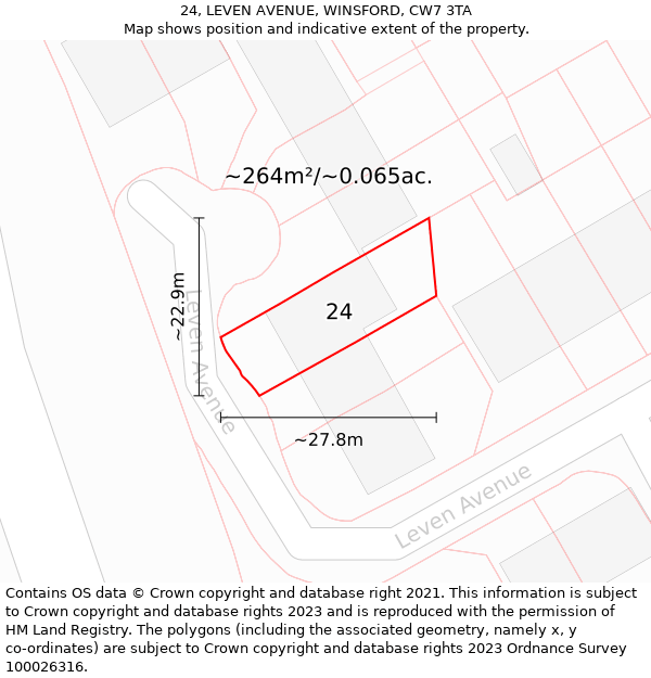 24, LEVEN AVENUE, WINSFORD, CW7 3TA: Plot and title map