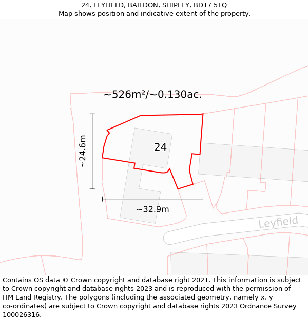 24, LEYFIELD, BAILDON, SHIPLEY, BD17 5TQ: Plot and title map